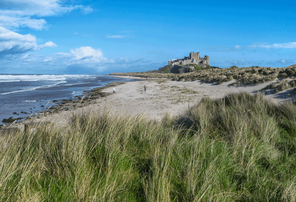 people on Bamburgh Beach
