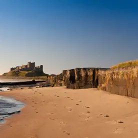 Bamburgh beach with Castle in distance