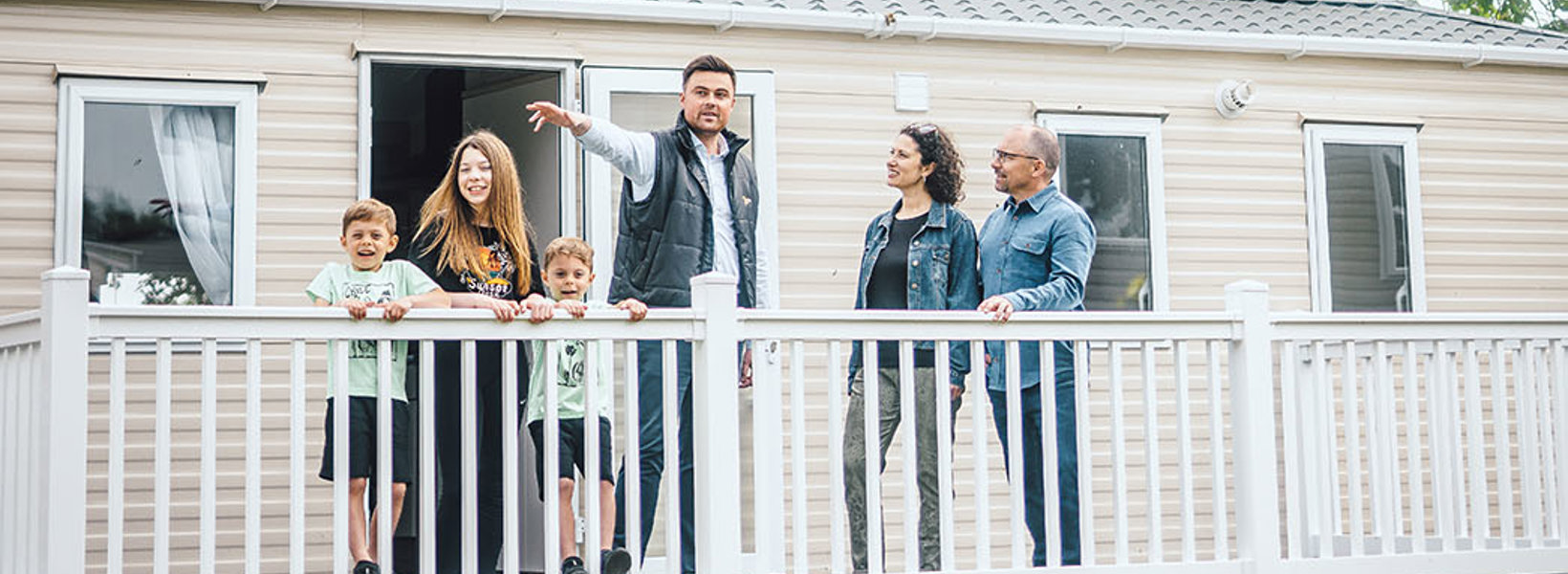 Family buying a caravan